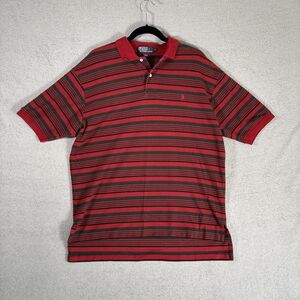 Vintage Polo By Ralph Lauren Size L Polo Red Striped Short‎ Sleeve Christmas